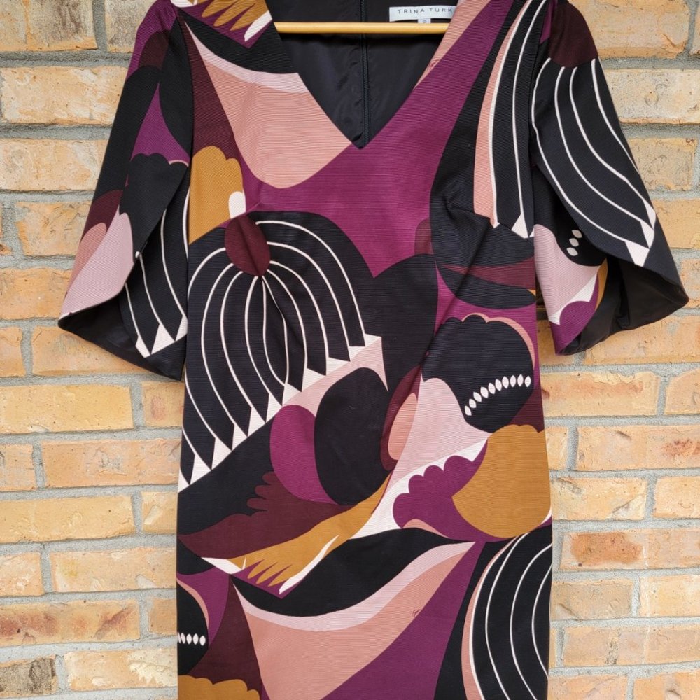 Trina Turk Black Floral Panache Flounce Sleeve Sz 2